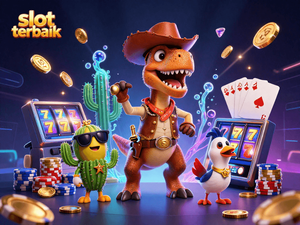 Menangkan jackpot di slot terbaik dengan dinosaur T-Rex dan teman-temannya dalam ilustrasi 3D