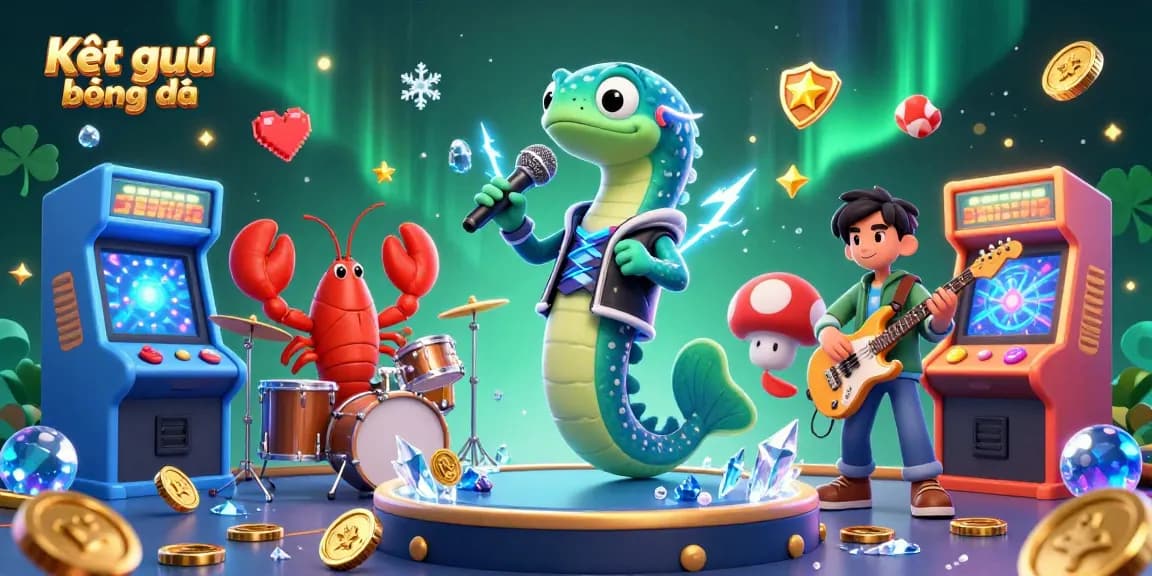 Engage with Kết quả bóng đá in a vibrant underwater casino stage featuring a DJ eel, lobster drummer, and seahorse guitarist.