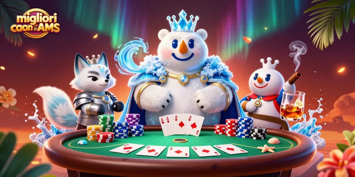 Immergiti nel coinvolgente mondo dei migliori casino non AAMS con elementi di poker vivaci e personaggi dinamici.
