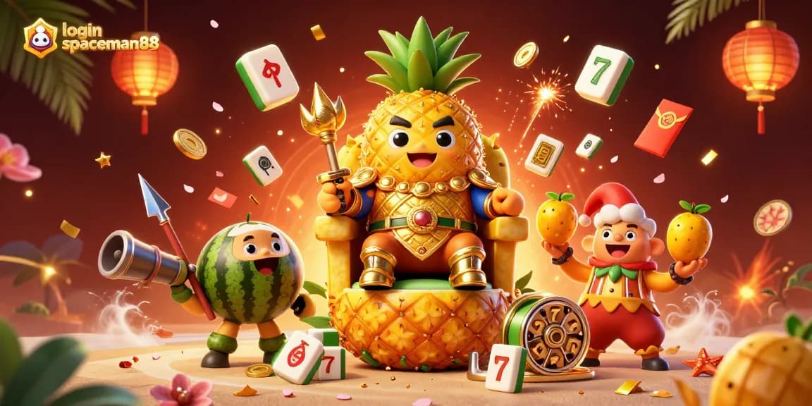 Join the thrill at login spaceman88 with vibrant casino characters and festive decorations.