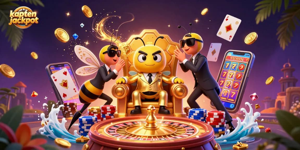 Experience the excitement of kaptenjackpot with the bumblebee mob boss in a lively casino scene.