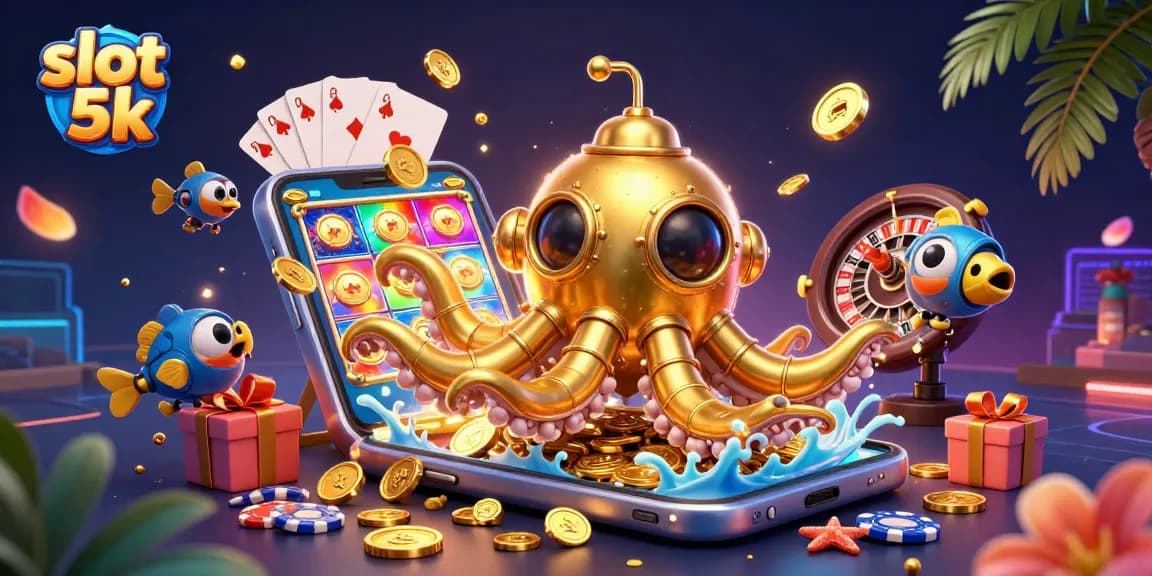 Experience excitement with slot 5k as a golden kraken submarine surfaces through coins.