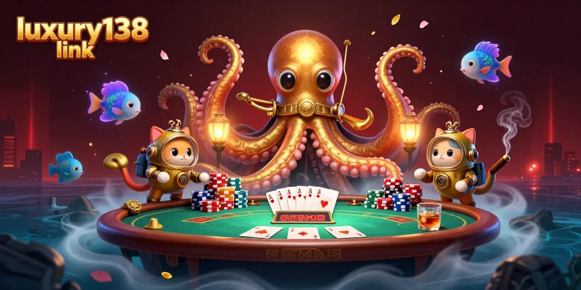 Experience the excitement of the luxury138 link with a thrilling poker scene set against a deep-sea backdrop.