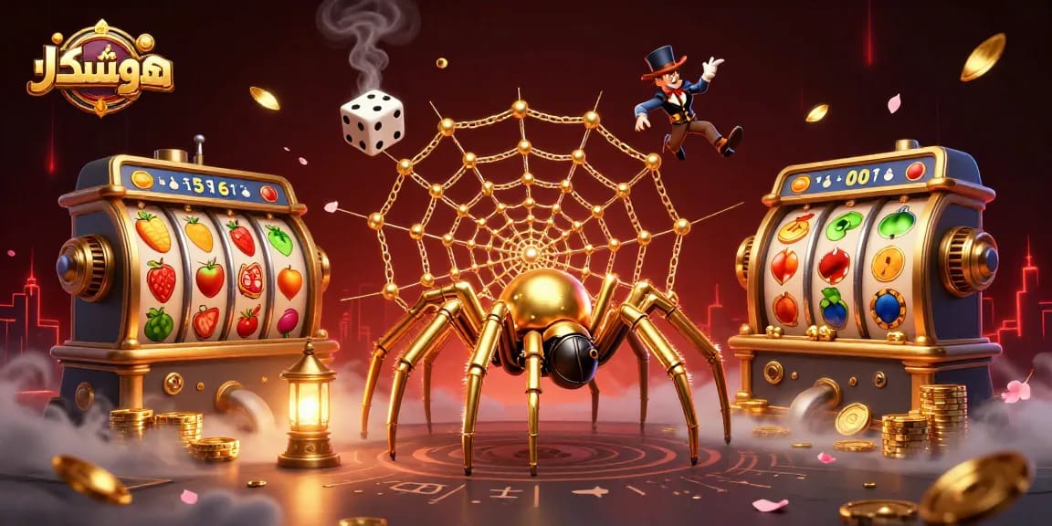 Engaging illustration of a winning casino moment with هوشمندکار's steampunk spider catching dice.