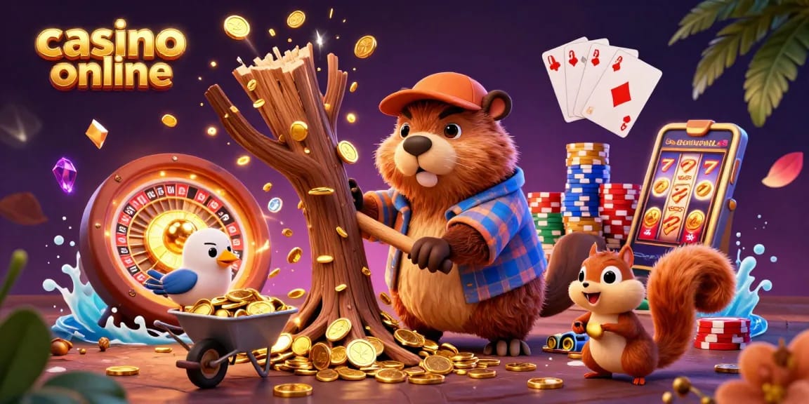 Experimentează emoția jocurilor casino online cu această ilustrație vibrantă plină de aur și distracție.