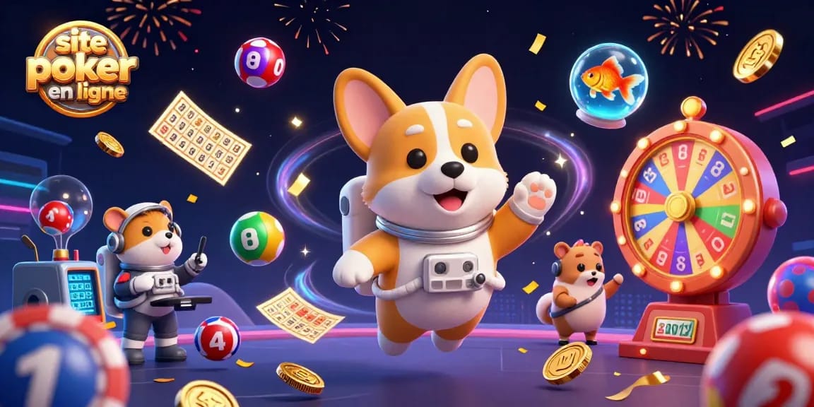 Vivez l'excitation du site poker en ligne avec une illustration 3D captivante pleine de poker et de jeux.