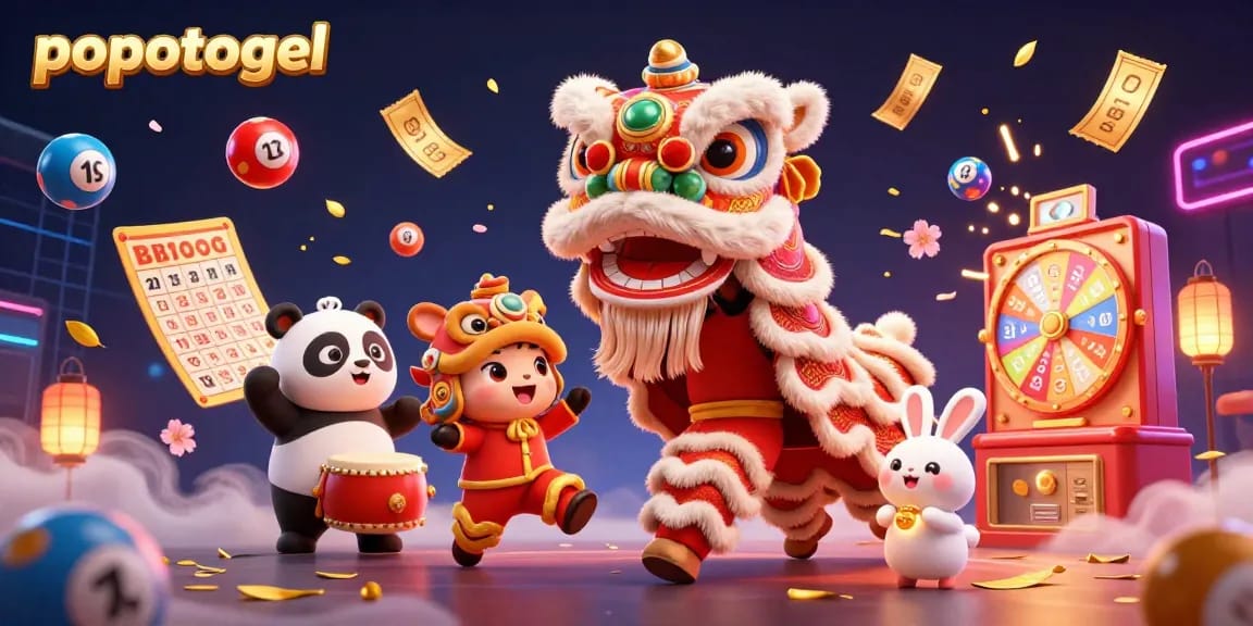 Engage with vibrant popotogel action featuring dynamic lottery balls and festive casino elements.