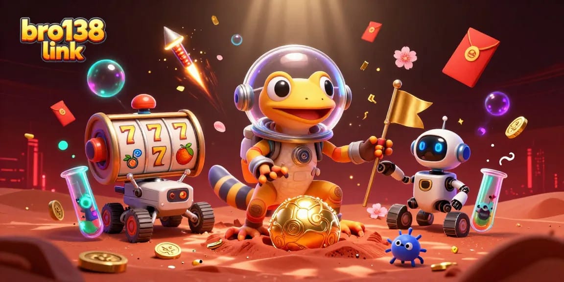 Engage with the thrilling bro138 link action featuring a Martian gecko discovering a glowing casino.
