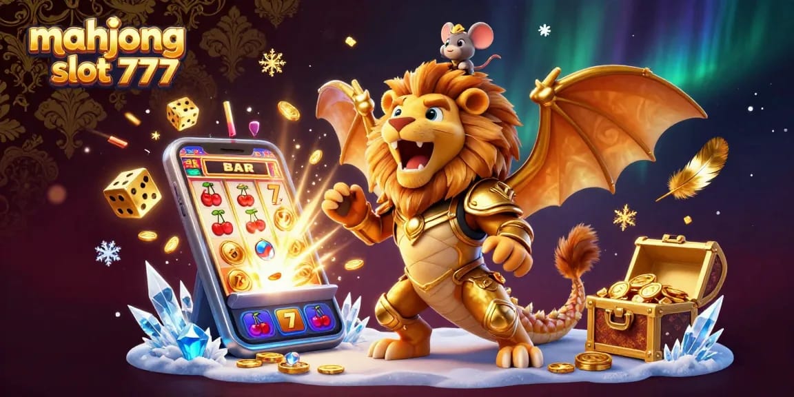 Experience excitement with mahjong slot 777, showcasing an epic golden chimera and cascading jackpot symbols in a vibrant casino scene.