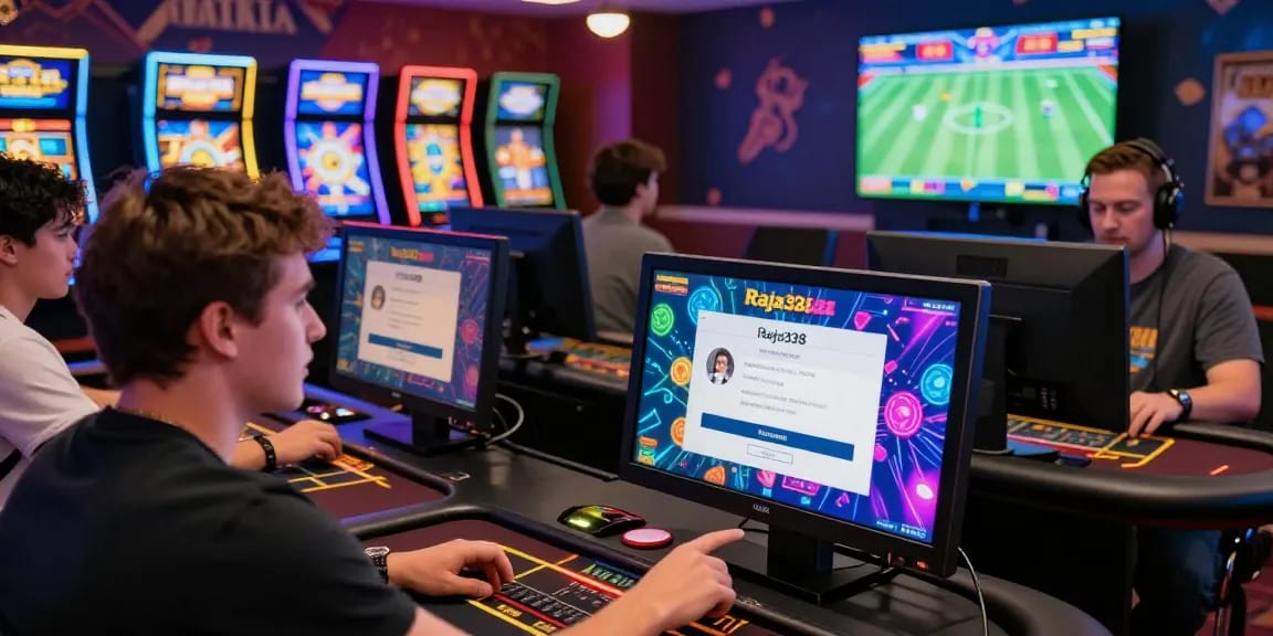 Dynamic online gaming scene on https://raja328maen.com/ with diverse players engaging in slots and live dealer games.