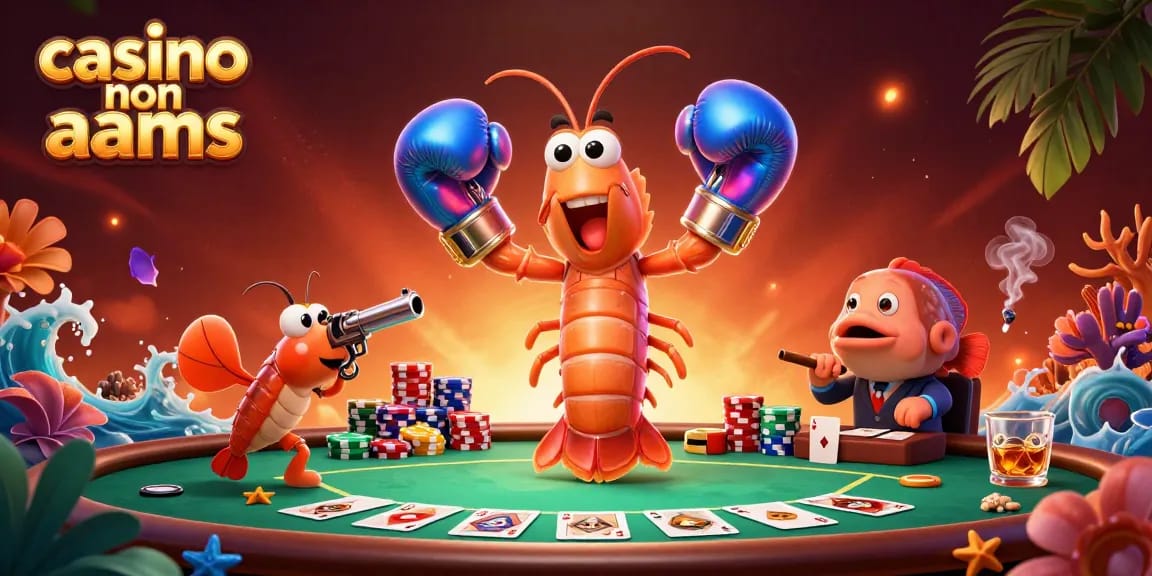 Scena coinvolgente di casinò non AAMS con elementi di poker colorati e personaggi marini.