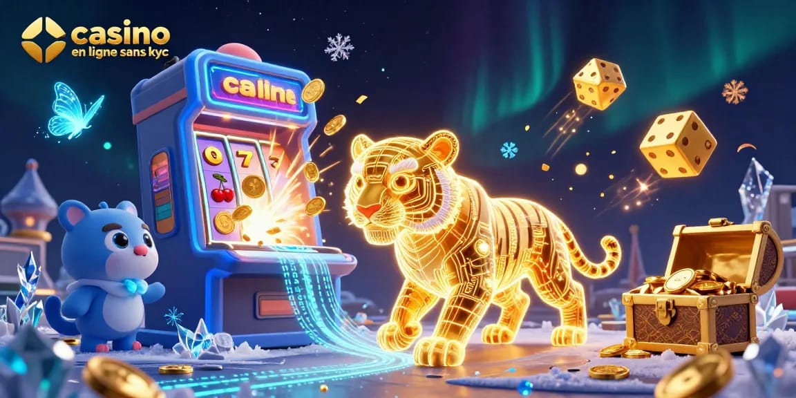 Jouer au casino en ligne sans KYC avec un tigre néon et une machine à sous gagnante.