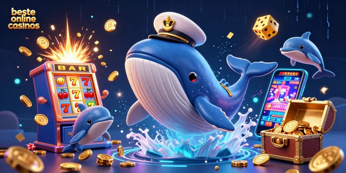 Experience the thrill at beste online casinos with a whale, narwhal, and dolphins showcasing exciting gaming elements.