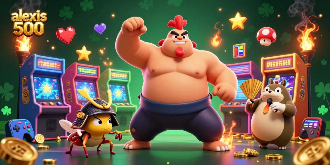 Experience dynamic gameplay in alexis 500 with vibrant characters surrounded by casino arcade elements.