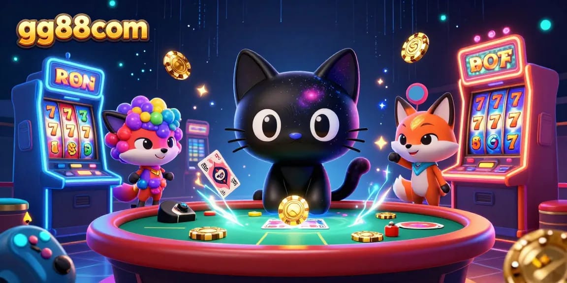 Experience thrilling gameplay at gg88 com with a cosmic cat and vibrant slot machines in action.