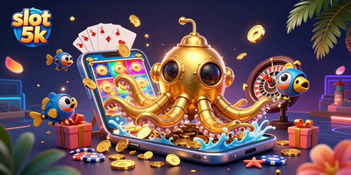 Experience excitement with slot 5k as a golden kraken submarine surfaces through coins.