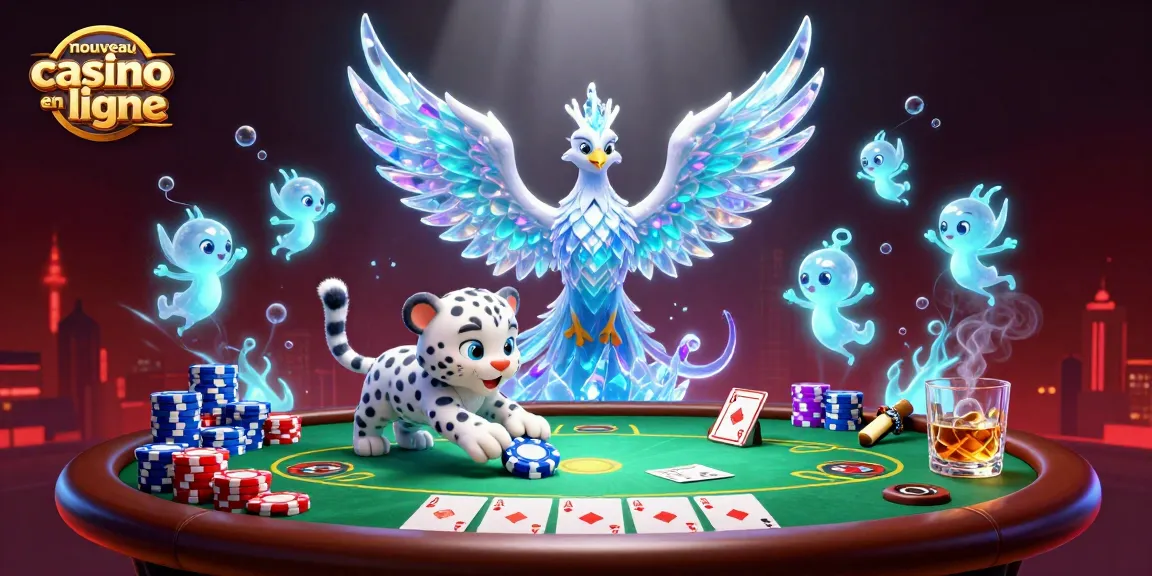 Découvrez un nouveau casino en ligne avec une illustration 3D captivante et dynamique de personnages jouant aux cartes.