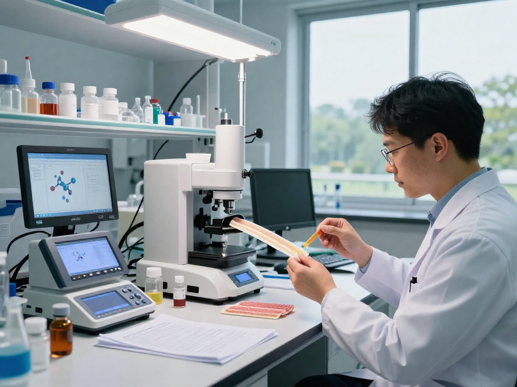 BPC 157 Side Effects depicted in a professional lab setting analyzing layered buccal strip formulations.
