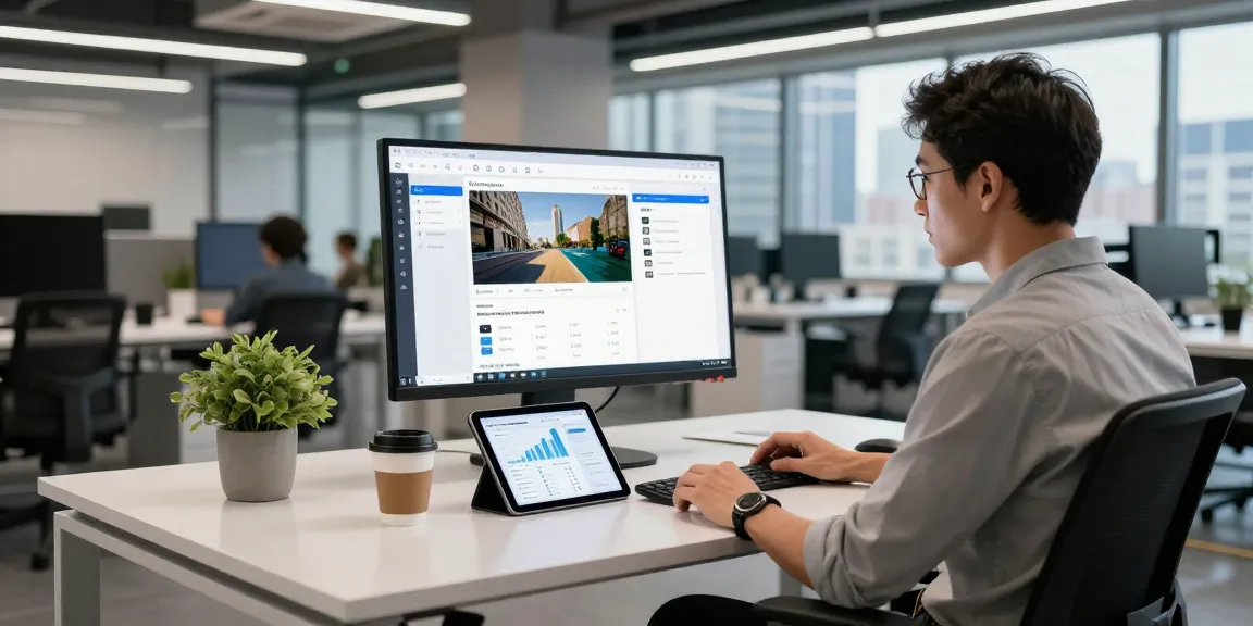 Data analyst using a free AI detector tool at a modern tech workspace, showcasing analysis results.