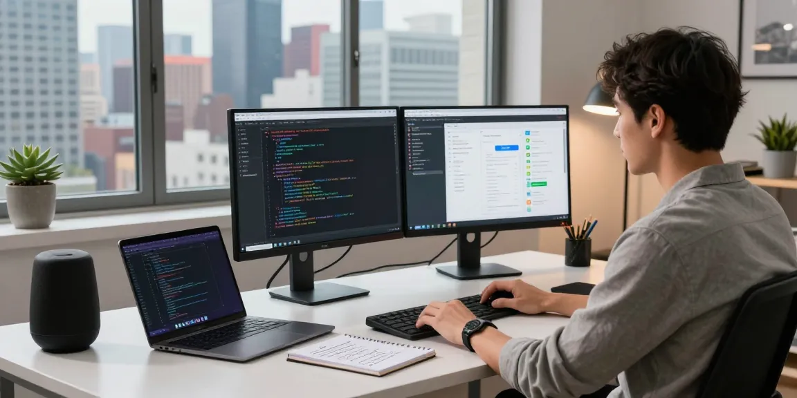 Developer using openclaw AI on dual monitors in a modern office