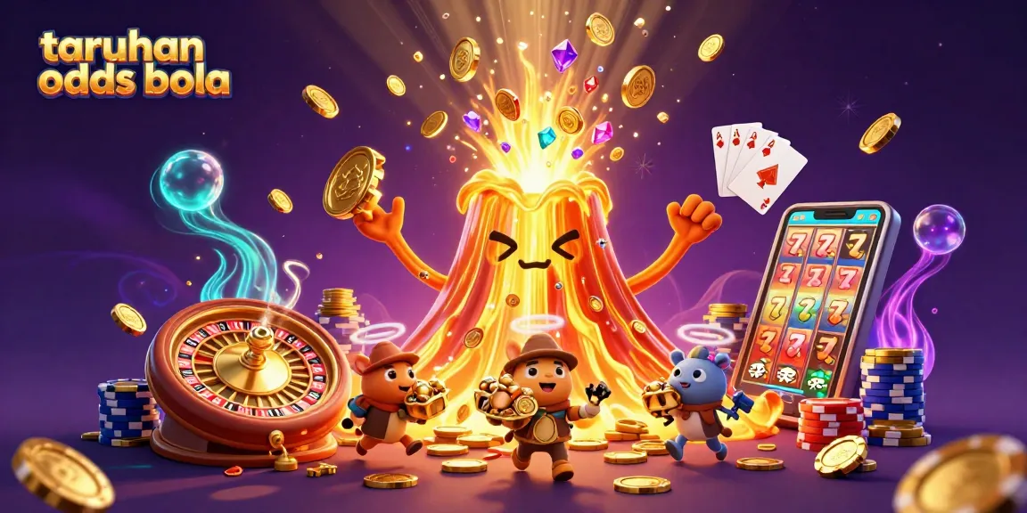 Experience thrilling taruhan odds bola action with a golden volcano and adventurous animals in this vibrant 3D scene.