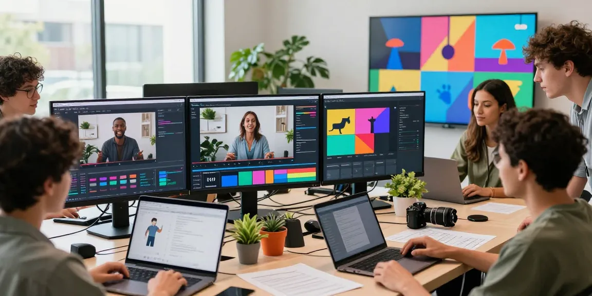 Seedance 2.0 team collaborating on innovative AI video creation in a modern studio.