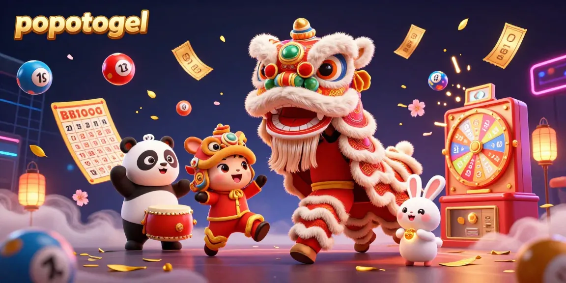 Engage with vibrant popotogel action featuring dynamic lottery balls and festive casino elements.