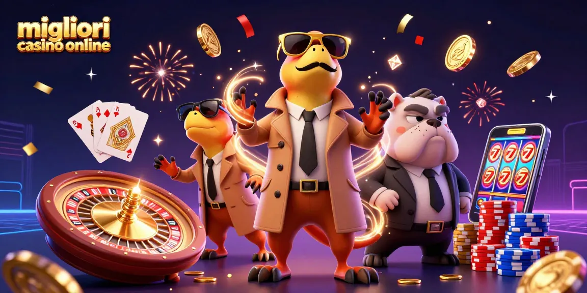 Scena vibrante con tre raptors che fingono di entrare nei migliori casinò online, circondati da monete dorate e gioielli scintillanti.