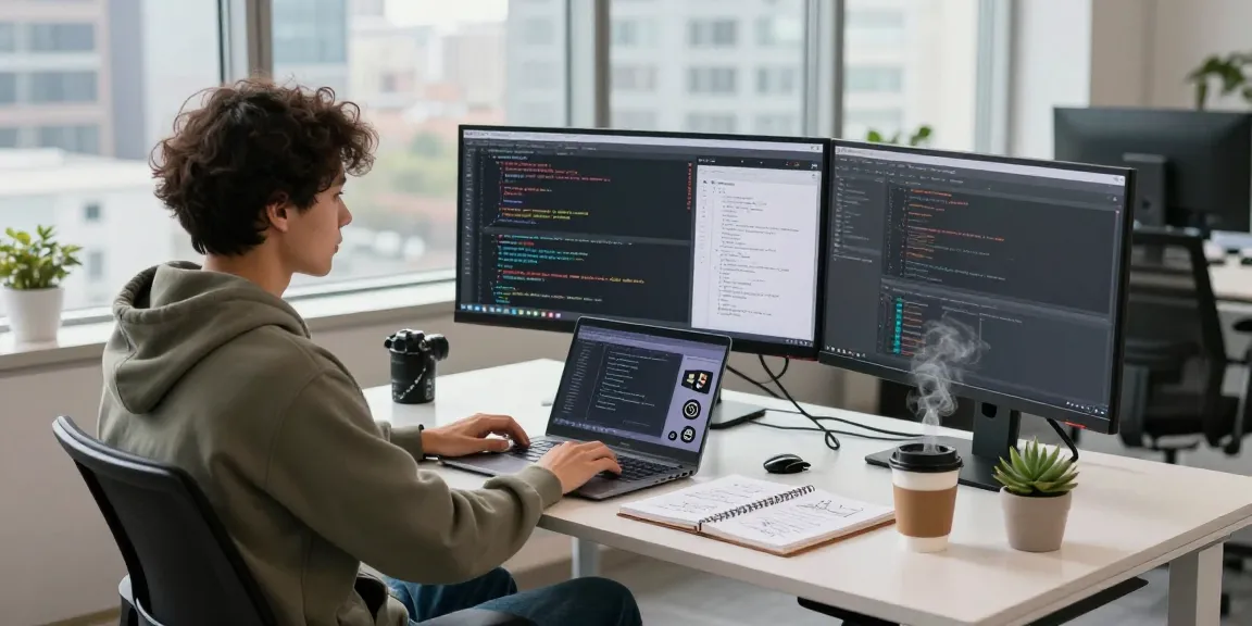 Developer coding on telegraimin.com in a modern tech workspace.