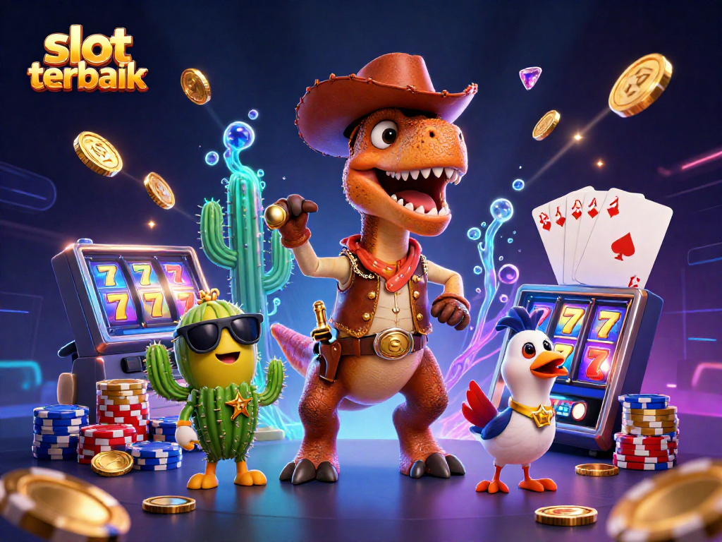 Menangkan jackpot di slot terbaik dengan dinosaur T-Rex dan teman-temannya dalam ilustrasi 3D