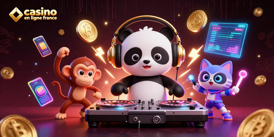 Interagissez avec la scène vibrante mettant en avant un panda DJ et ses amis au casino en ligne France.