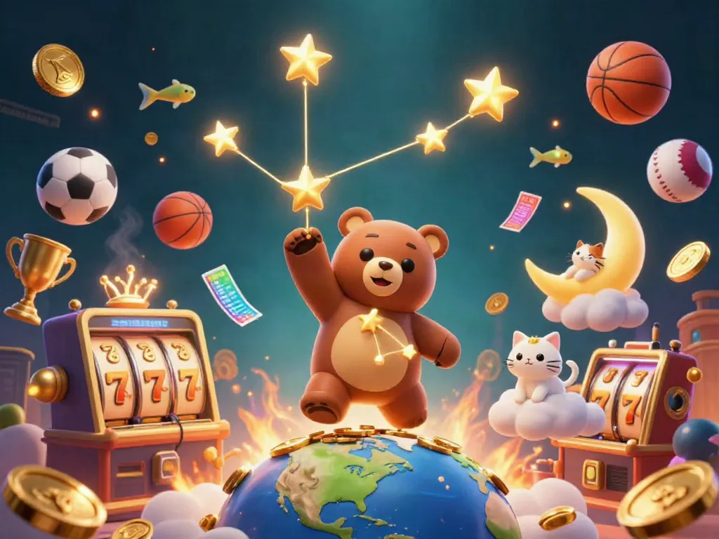 Menangkan hadiah dengan slot pulsa dan karakter ceria di ilustrasi 3D.
