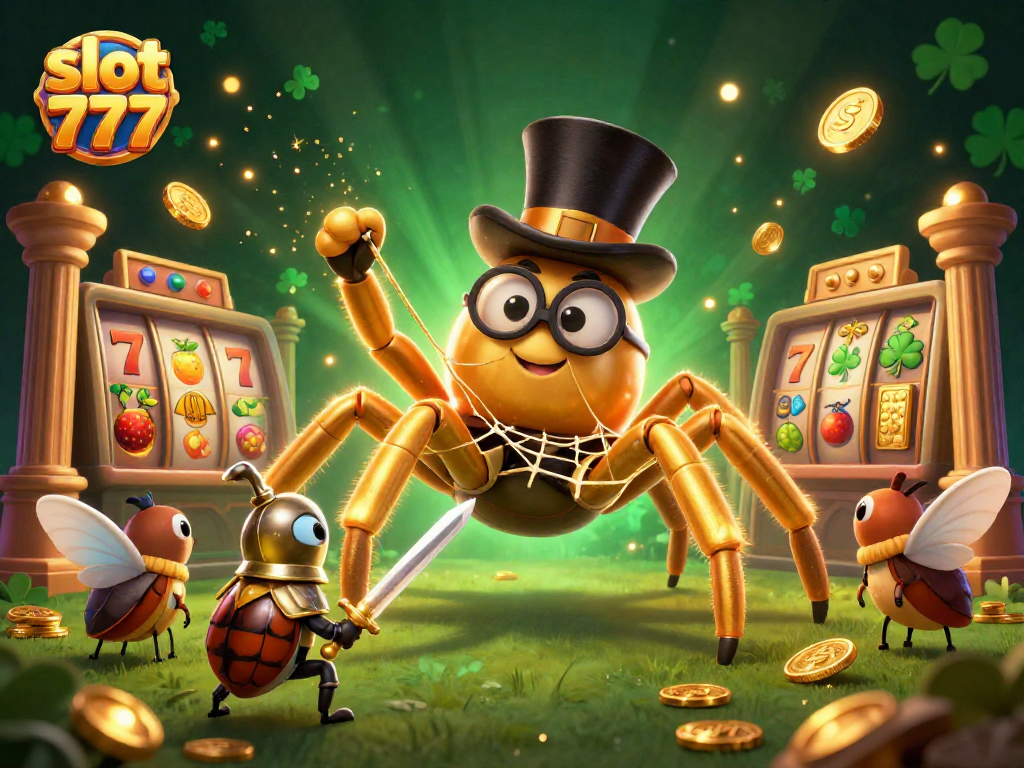 Experience slot 777 excitement as golden characters engage in a vibrant casino scene.