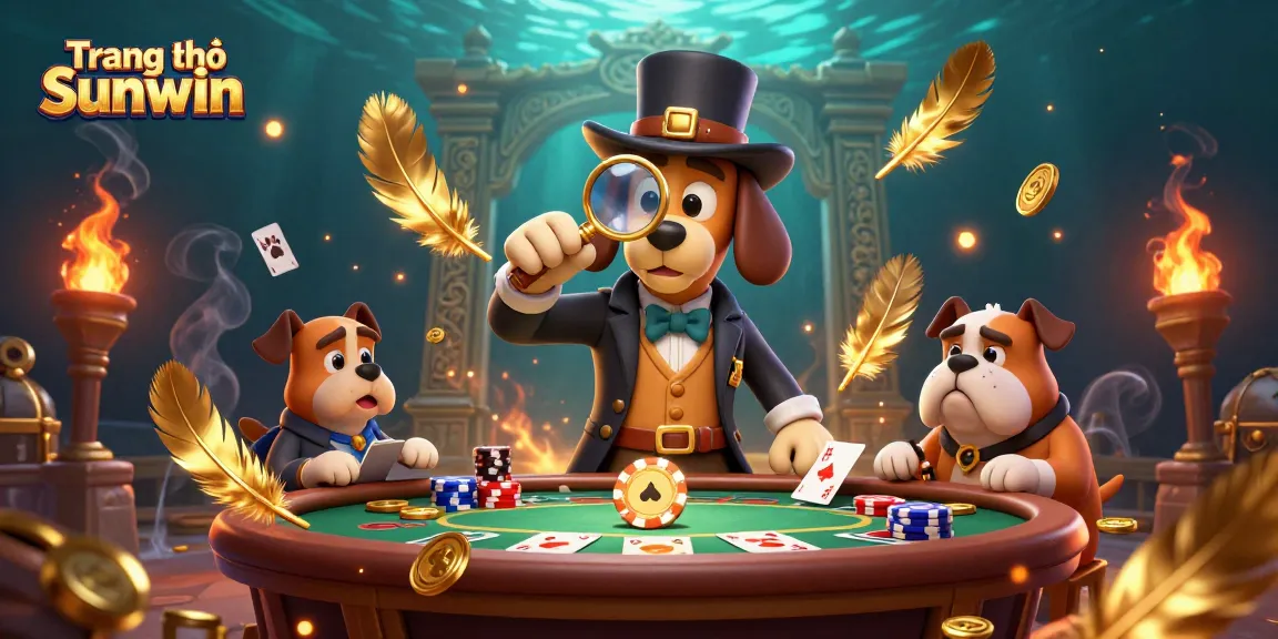 Engage in thrilling gameplay at Trang chủ Sunwin with 3D cartoon detective exploring poker clues amidst vibrant casino elements.