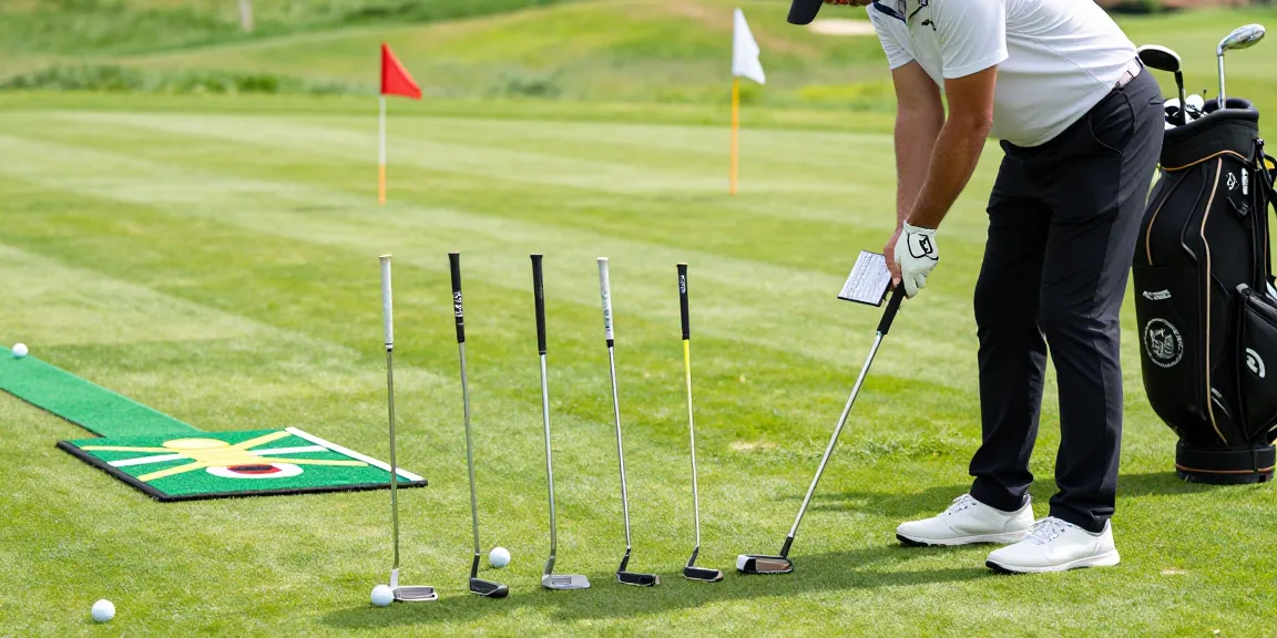 Ulasan lengkap tentang putter dari https://puttperfection.com/putter-reviews, menunjukkan pegolf berlatih dengan berbagai jenis putter.
