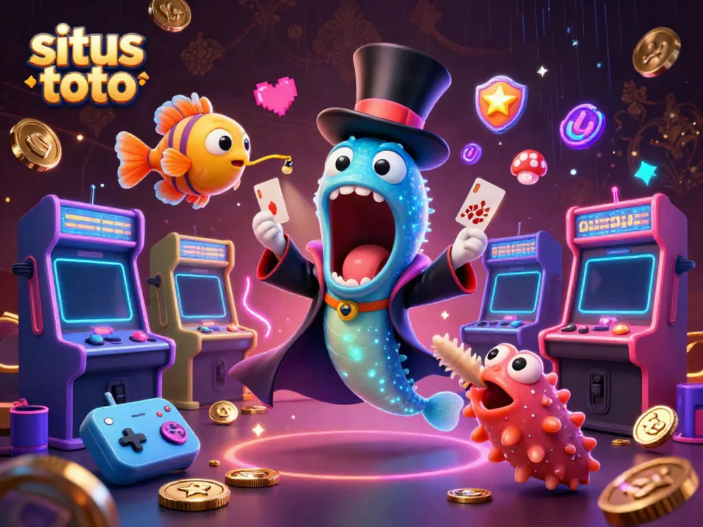 Experience situs toto with thrilling card tricks from a deep-sea magician and glowing arcade elements.