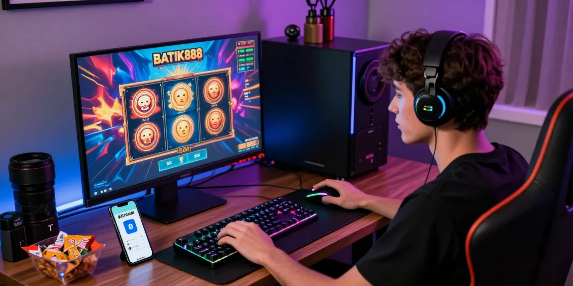 Pengalaman bermain di BATIK88 dengan fokus pada pemain slot, perangkat gaming modern, dan suasana menyenangkan.