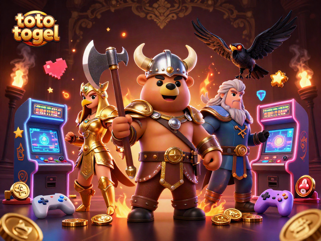 Enhance your toto togel experience with this vibrant 3D digital art featuring Viking and casino elements.