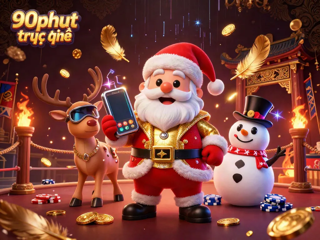 Experience the excitement of 90phut trực tuyến with Santa and friends at a vivid casino illustration!