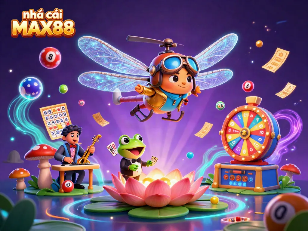 Experience the excitement of nhà cái MAX88 with a vibrant 3D casino scene, featuring interactive characters.