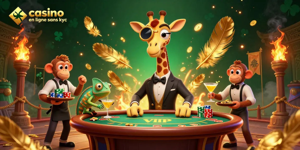 Jouez au casino en ligne sans KYC avec la girafe et ses amis dans une scène animée pleine d'action.