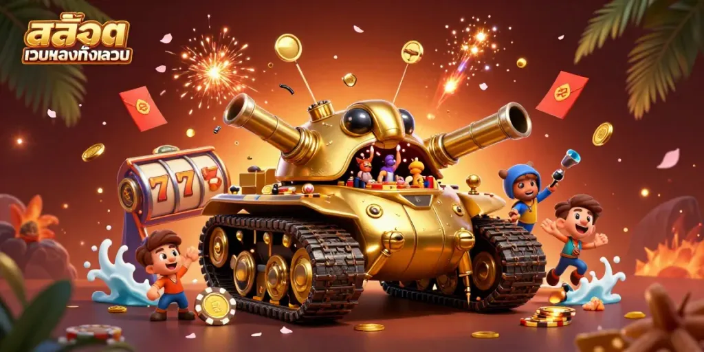 Experience excitement at สล็อตเว็บตรงทั้งหมด with a vibrant miniature casino in a golden beetle tank.