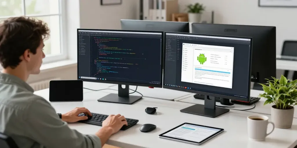 Programming workspace showcasing app development and Android coding at h5.2113.net.