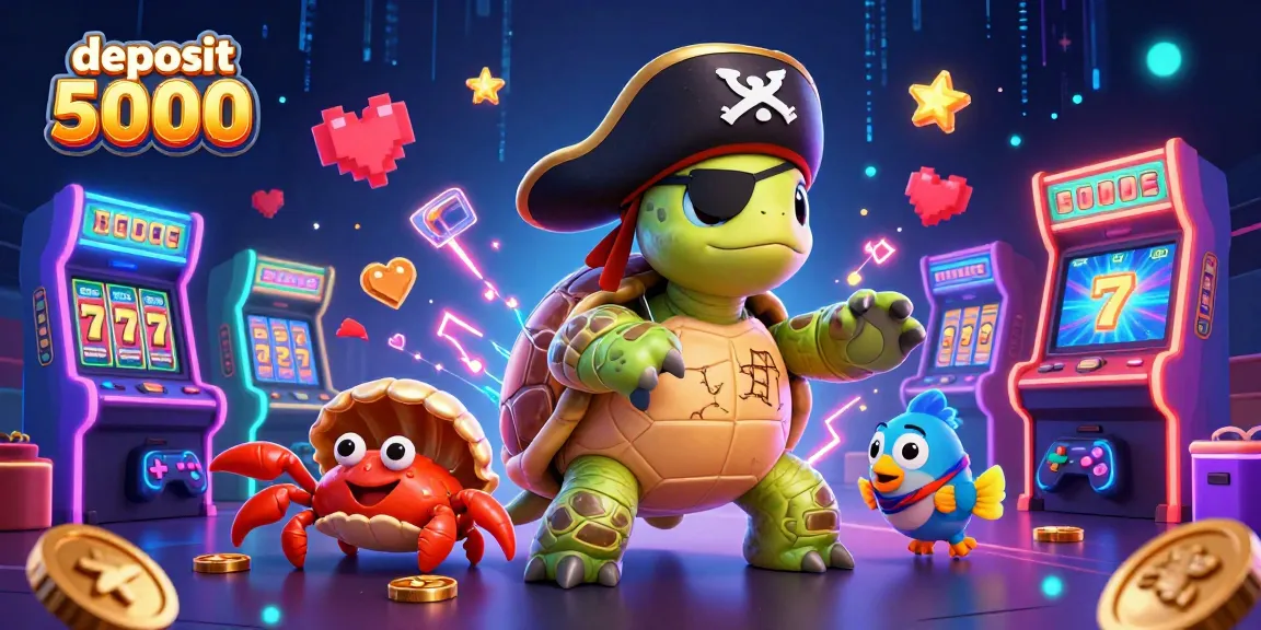 Spin and win big with deposit 5000, showcasing a vibrant casino scene with animated treasure characters.