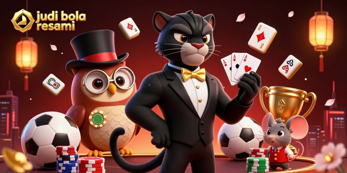 Engage in betting with judi bola resmi featuring a sleek black panther dealer and festive elements.