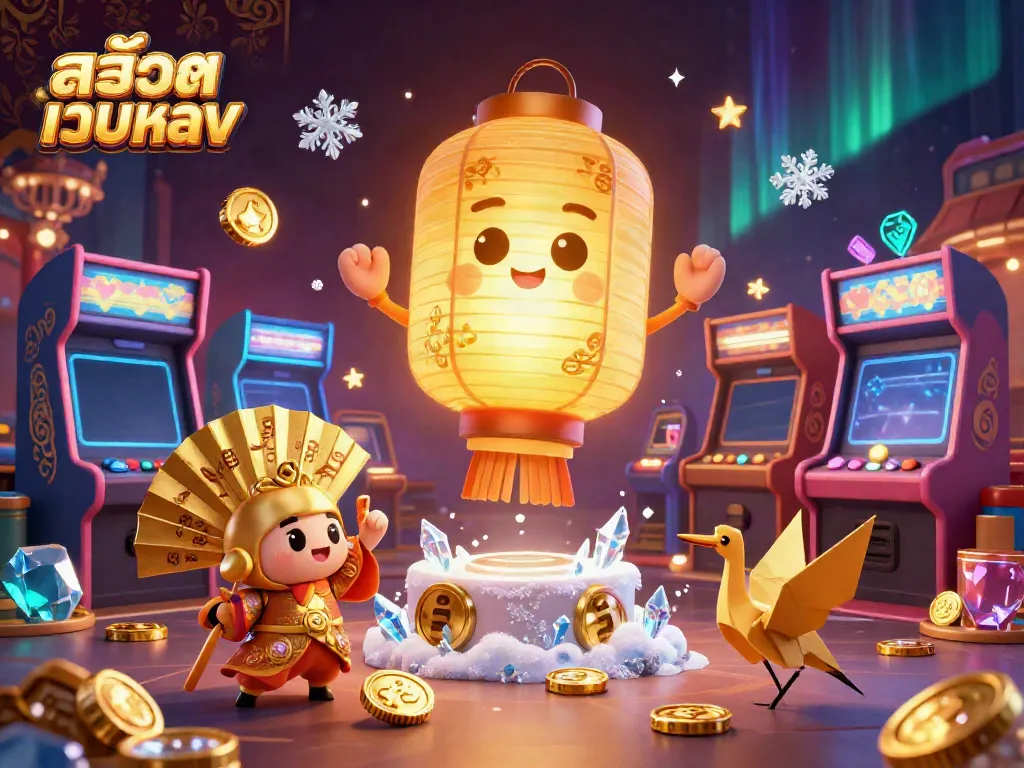 Engage with สล็อตเว็บตรง featuring vibrant, dynamic elements of a casino atmosphere with golden spirits and game machines.