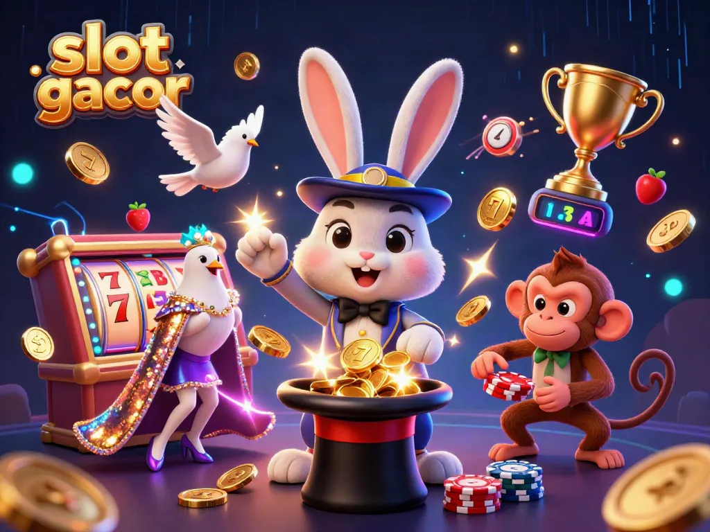 Experience thrilling slot gacor action with cartoon characters showcasing jackpots and golden coins.