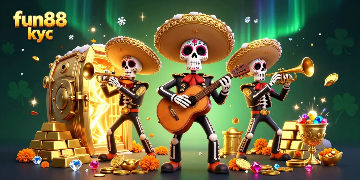 Trải nghiệm cá cược tại fun88 kyc với băng nhạc mariachi 3D và kho báu lấp lánh.
