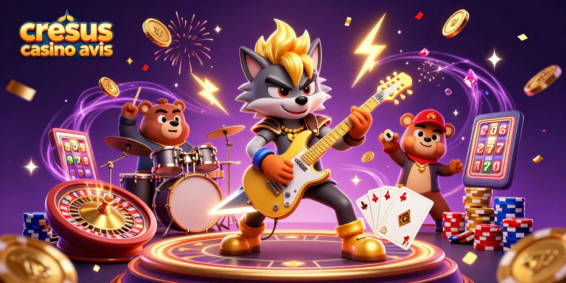 Cresus casino avis présente des joueurs profitant de l'excitation d'un environnement de casino vibrant avec des personnages ludiques et des éléments de jeu captivants.