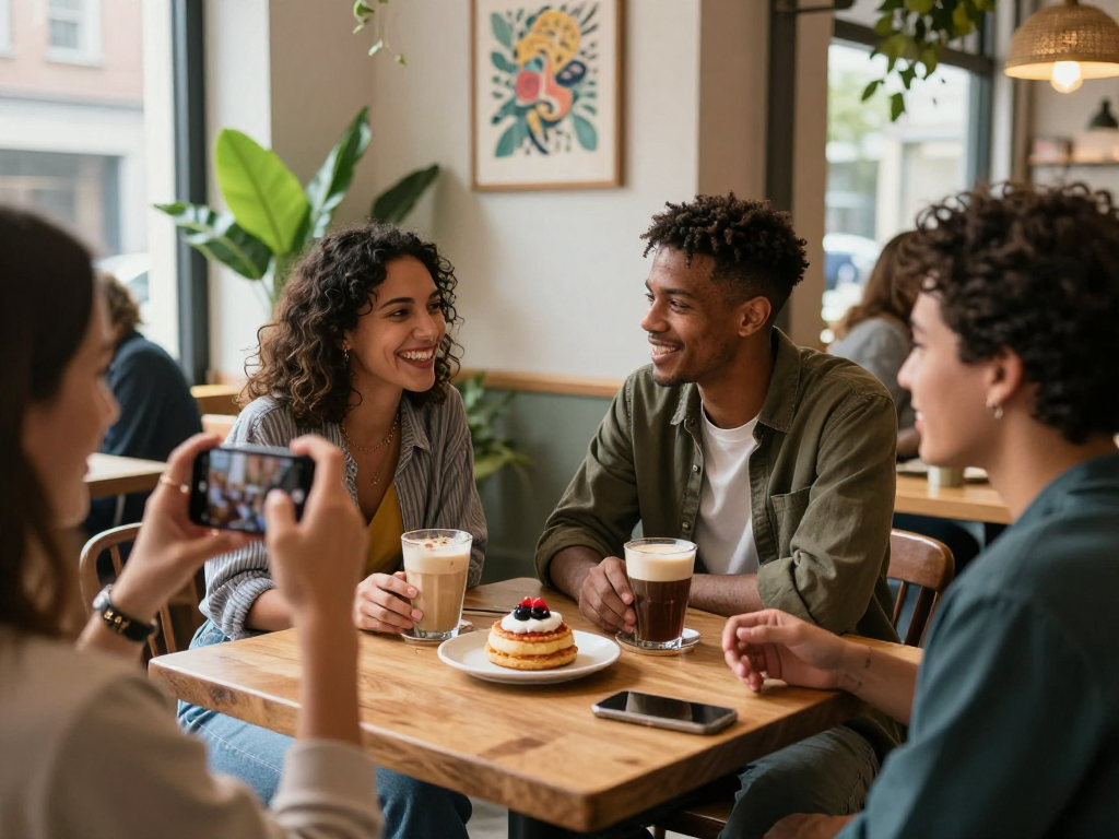 Friends enjoying coffee and socializing at a café, capturing the essence of rokok88 lifestyle culture.